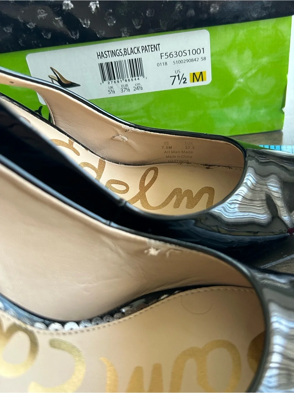 👠👠Sam Edelman Hastings Women's Black Patent Leather Slingback Pointed-Toe 👠